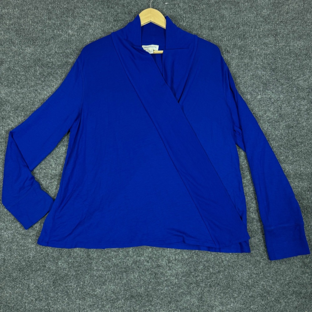 Liz Claiborne Open Cardigan Drape Front Womens XL Blue Rayon Spandex NWT Classic